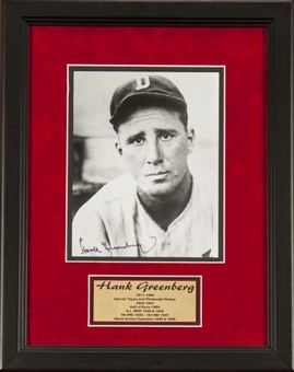 Hank Greenberg Signed and Framed 8” x 10” b/w Photo in 14” x 17” Frame